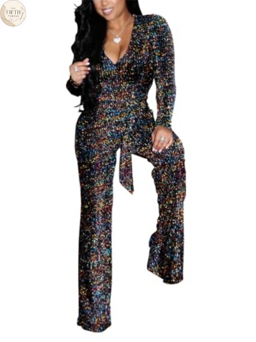 Plus Size Sequin Jumpsuit Long Sleeve Wide Leg Club Party Outfit